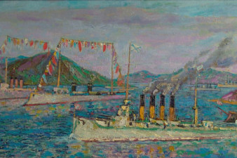 27 января 1904 г. 11 час. 30 мин. Порт Чемульпо. Выход крейсера «Варяг» и канонерской лодки «Кореец» на бой с японской эскадрой. 2004. Холст, масло, 70х50